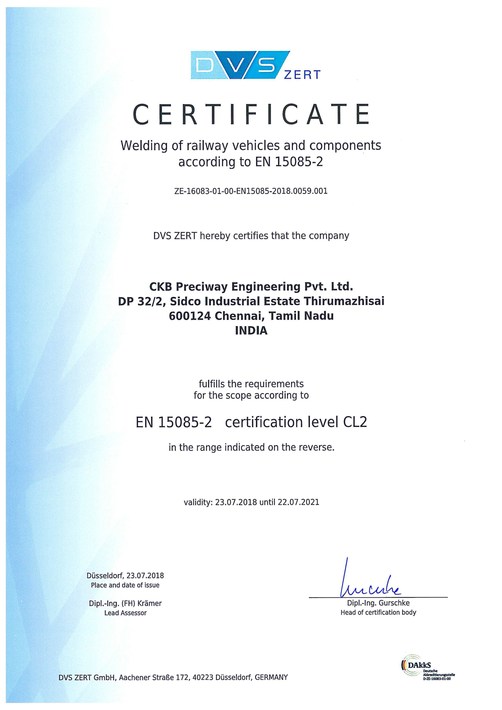 EN 15085-2 CL2 Certification In Process